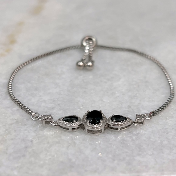 Thai Black Spinel Black Diamond Silver BOLO Bracelet - Picture 3 of 9